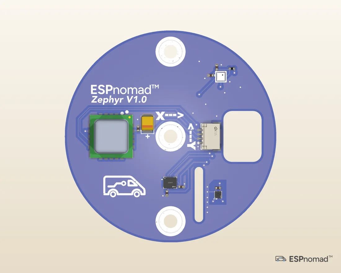 Top view render of the Zephyr V1.0 sensor board